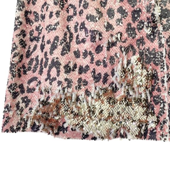 Free People FP One Sequin Mini Skirt Size 6 Pink Cheetah Reversible Party Skirt - Picture 7 of 11